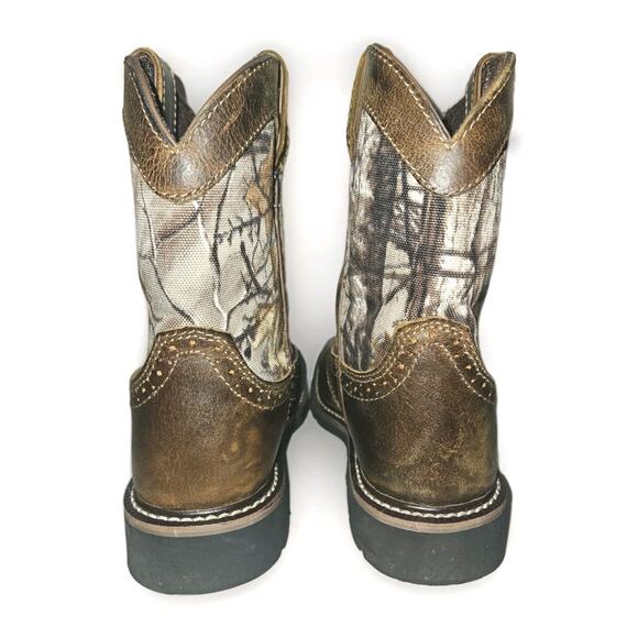 Justin Boots Youth Western Camo Boots Size 3D Brown Leather 4619JR Real Tree - Picture 6 of 9